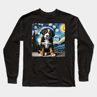 Starry Greater Swiss Mountain Dog Portrait - Dog Portrait Long Sleeve T-Shirt